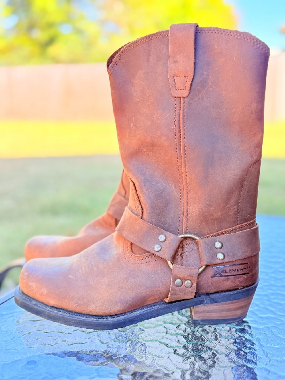 Xelement Mens 10 Brown Leather Harness Boots Western Moto Biker Rugged Y2K 4349